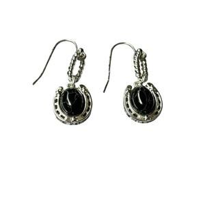 Montana Silversmiths Lucky Horse Shoe Dark Gray Stone Dangle Earrings Western